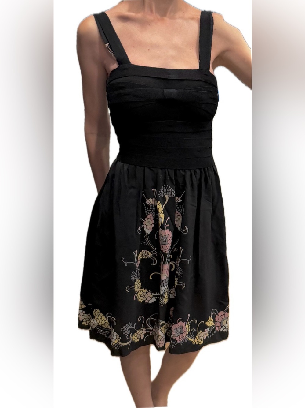 M Missoni Silk Blend Bandage Tank Dress Size 4 Black Floral Fit and Flare Flowy